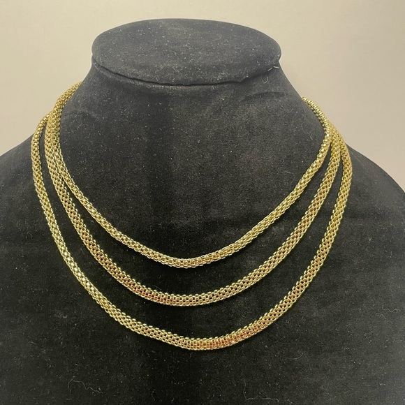 Three Strand Bismark Style Gold Tone Necklace - Picture 1 of 5